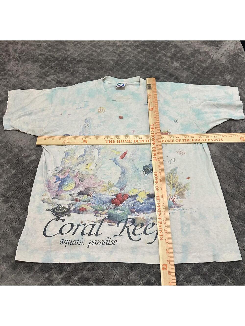 Vintage Liquid Blue Shirt Men XL Tie Dye Coral Reef Fish AOP Distressed 1992 - Picture 5 of 6